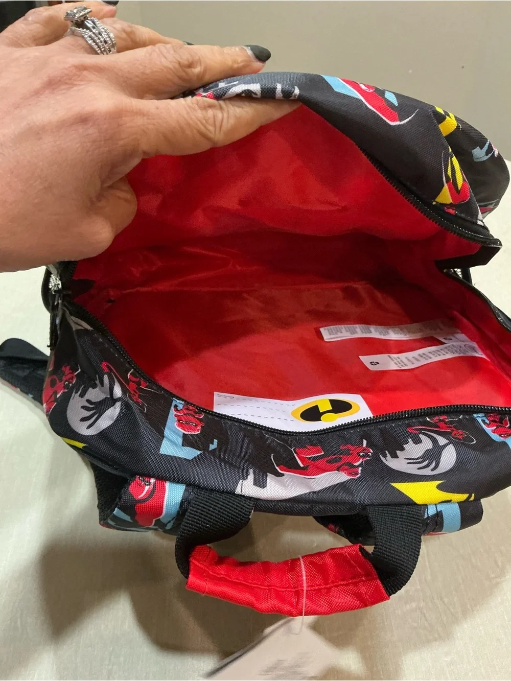 Disney The Incredibles Backpack Black Red All Over Print Kids NWT
